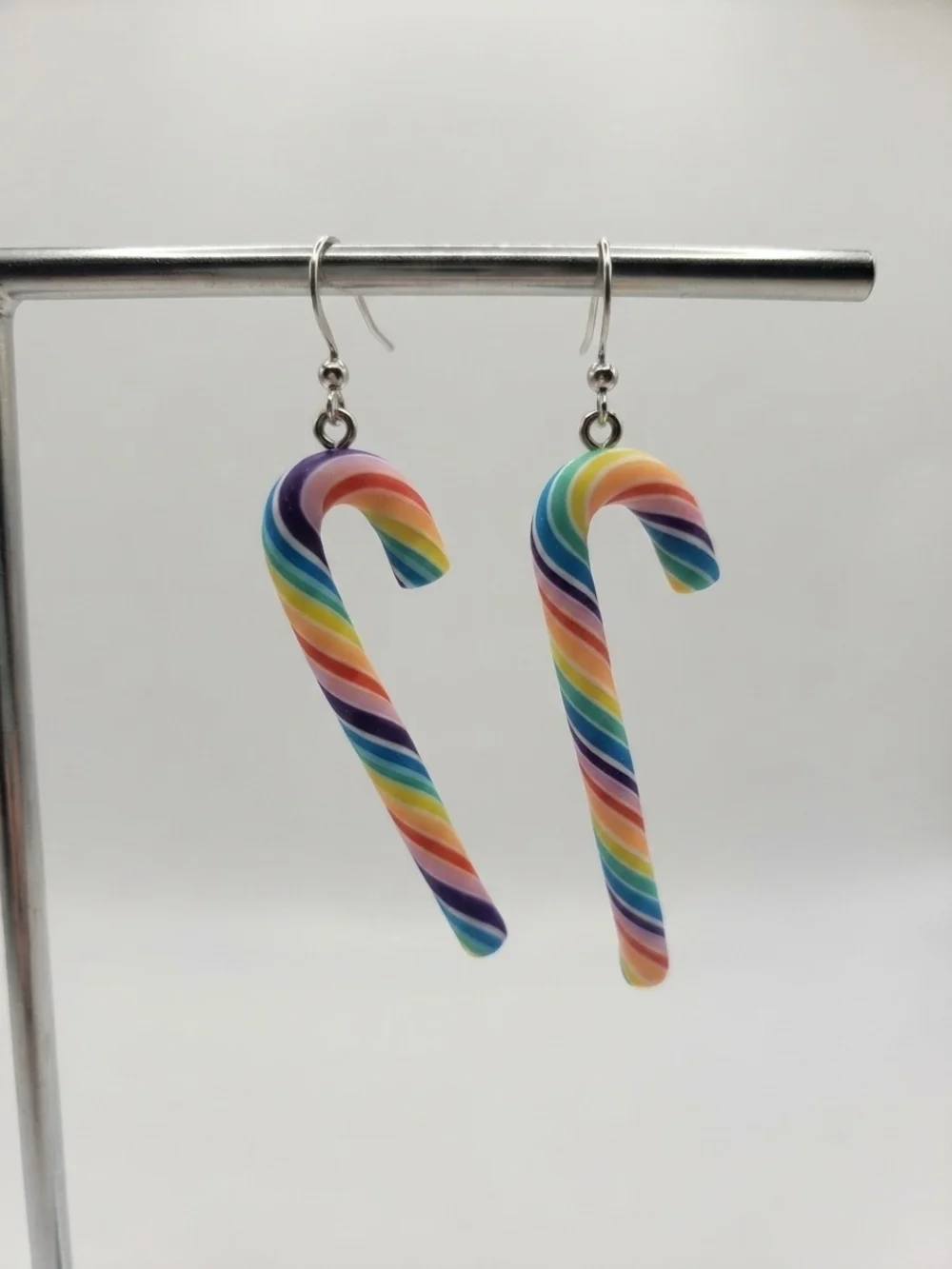 NEW Rainbow Candy Cane Drop Earrings (0229)